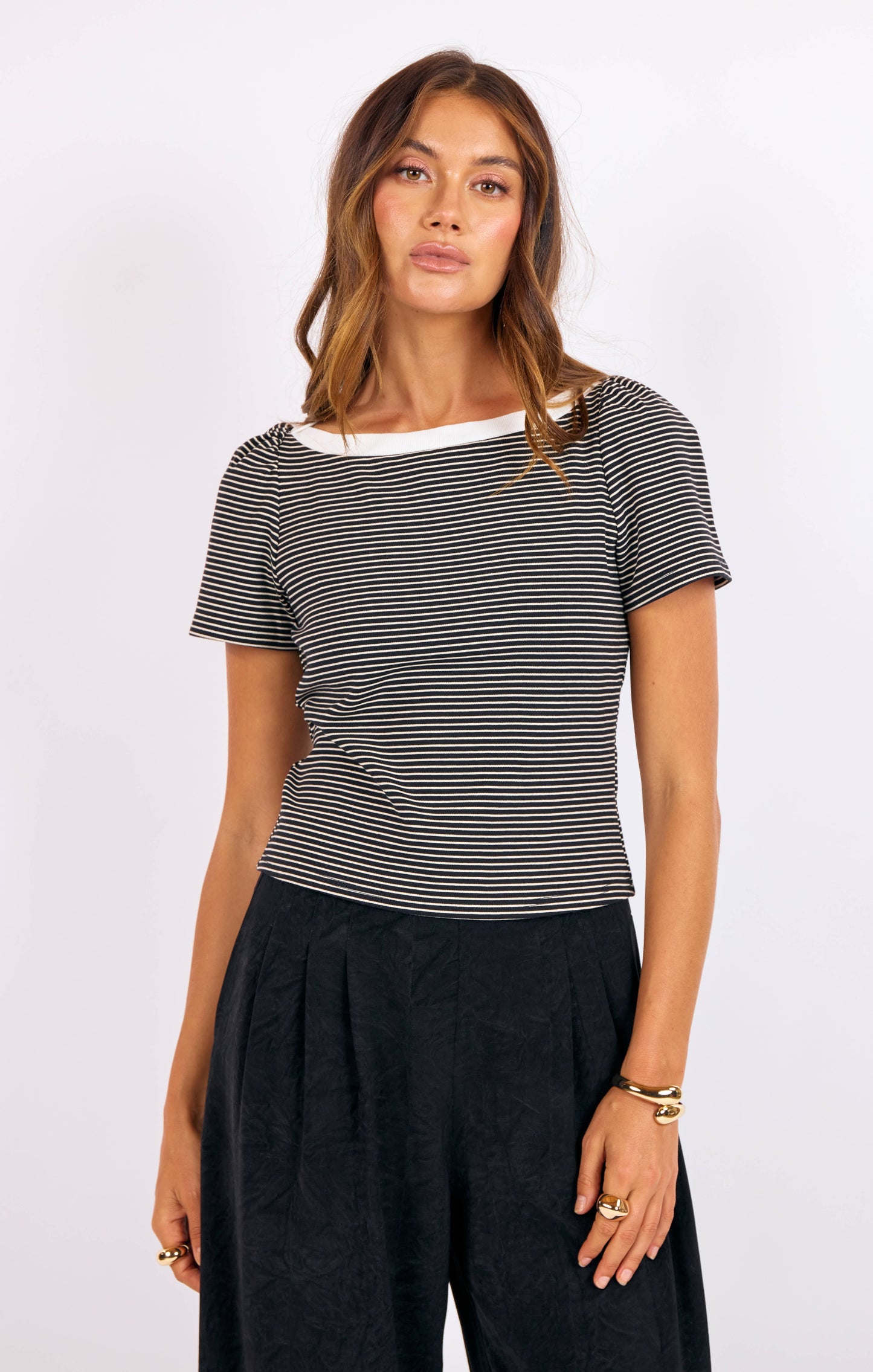 Sage the Label - XOXO Stripe Boat Neck Tee