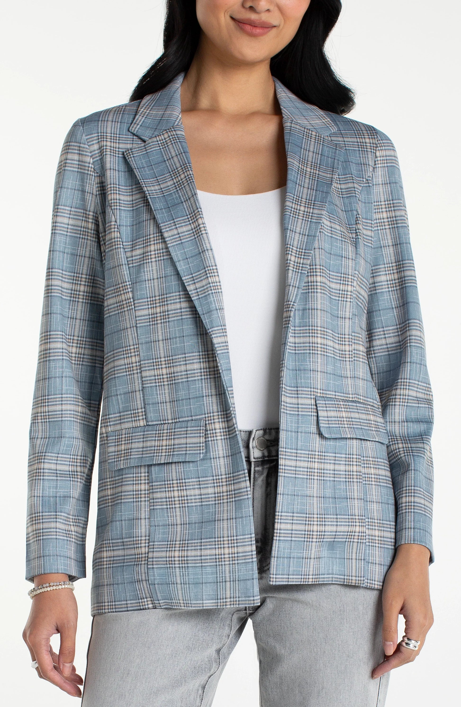 Liverpool - Boyfriend Blazer With Princess Darts (Shadow Blue Multi) - Gayle's Fashions