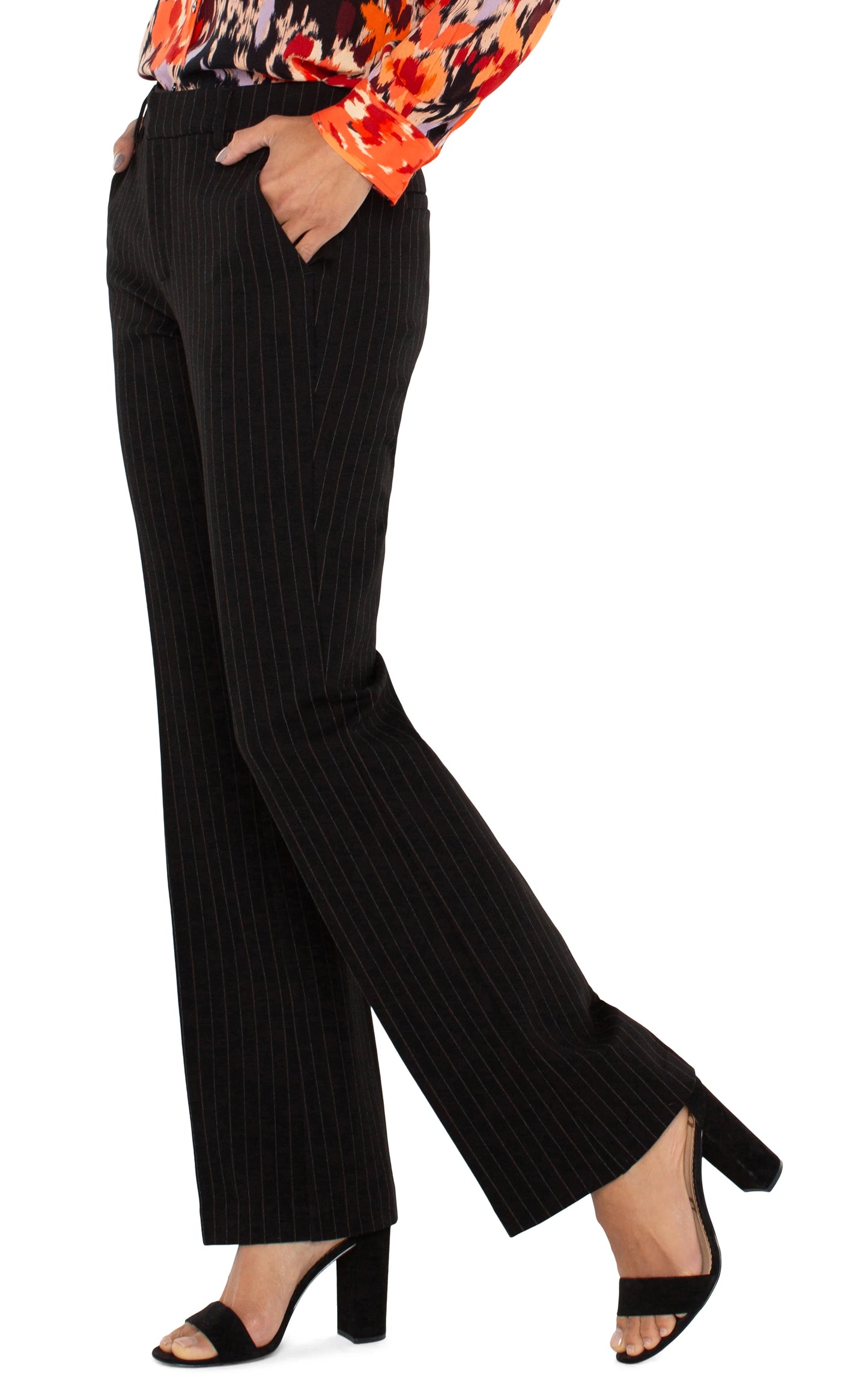 Liverpool - Kelsey Flare Trouser in Black and White Pinstripe