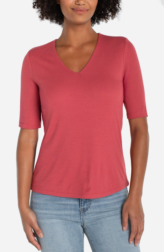 Liverpool - Double Layer V-neck Rib Knit Top - Gayle's Fashions