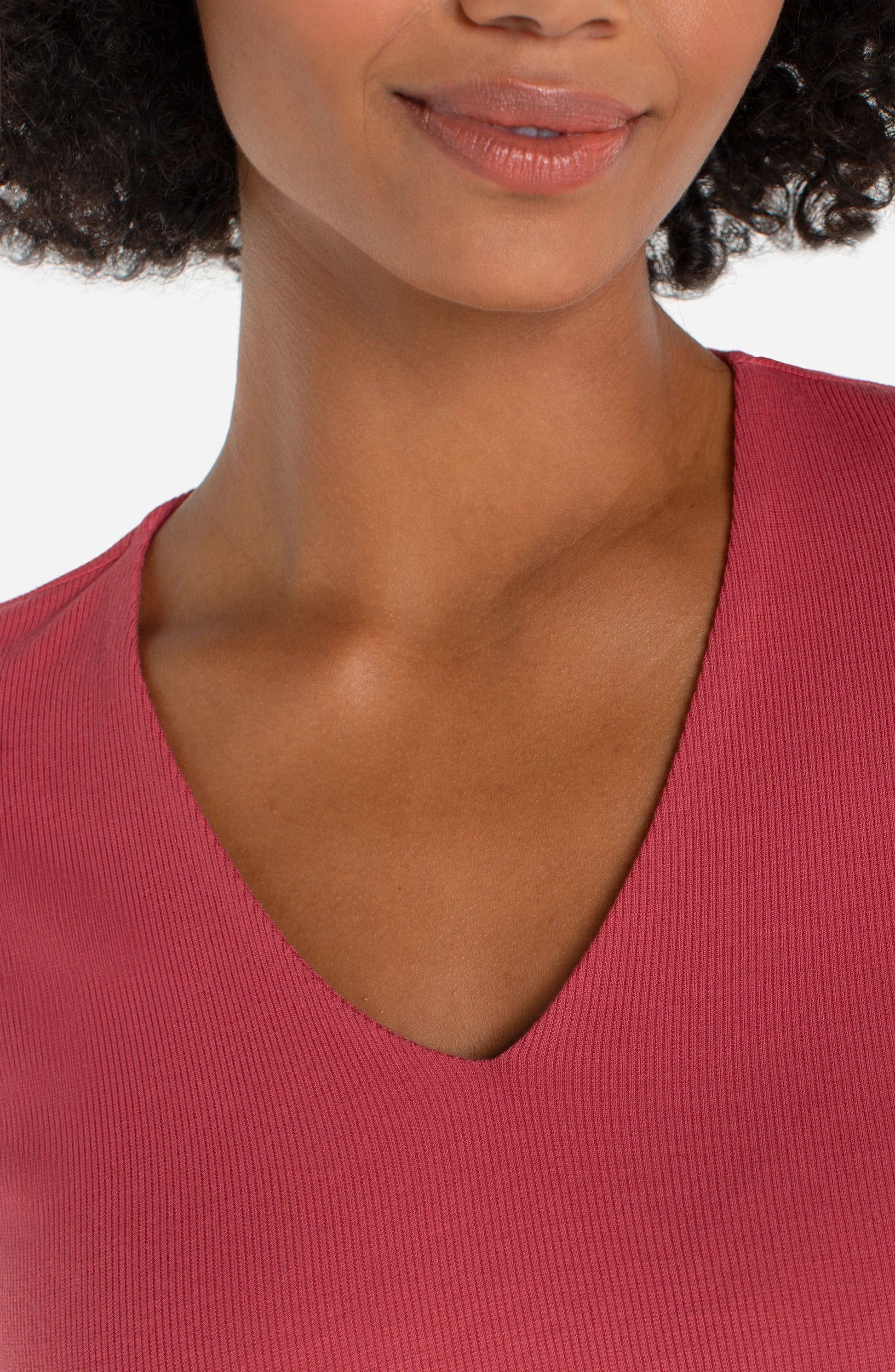 Liverpool - Double Layer V-neck Rib Knit Top - Gayle's Fashions