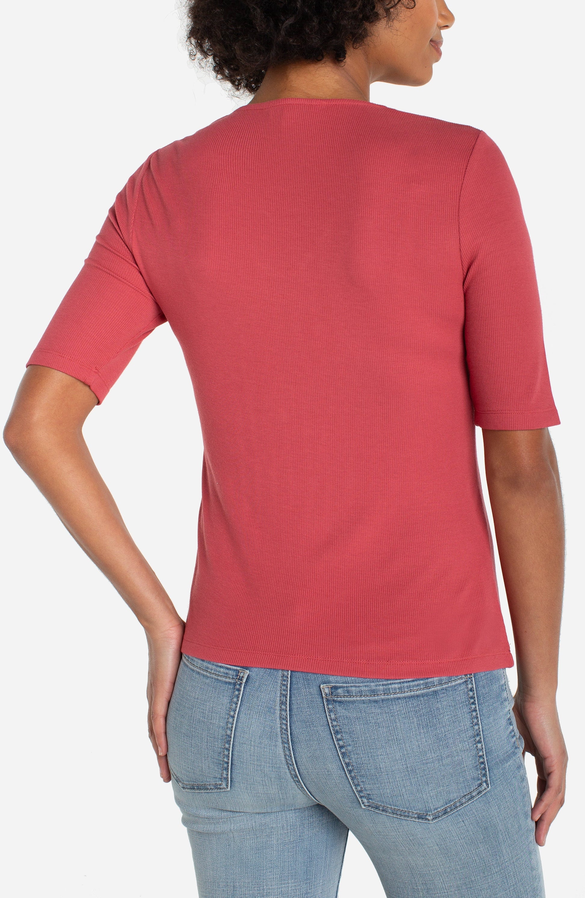 Liverpool - Double Layer V-neck Rib Knit Top - Gayle's Fashions