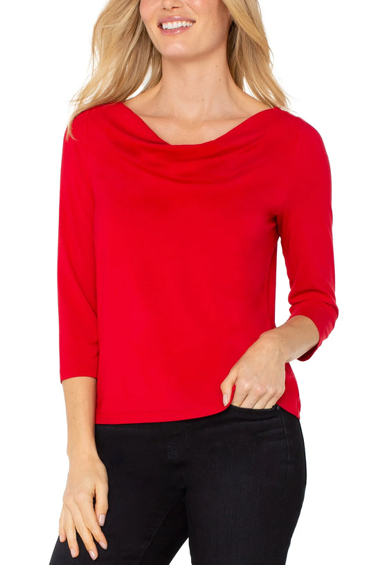 Liverpool - 3/4 Sleeve Draped Neck Knit Top