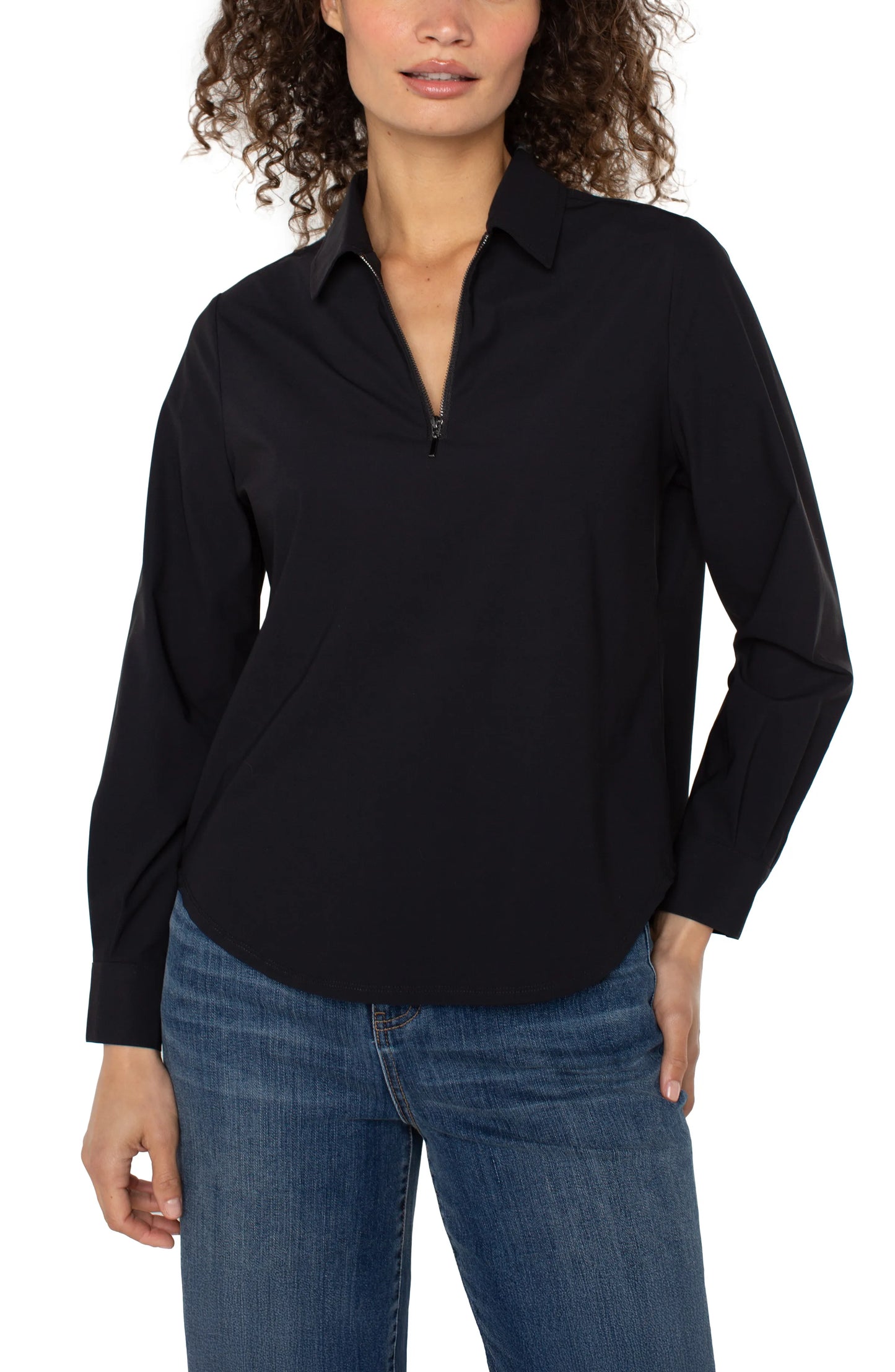 Liverpool - Long Sleeve Collared Zip Front Knit Shirt