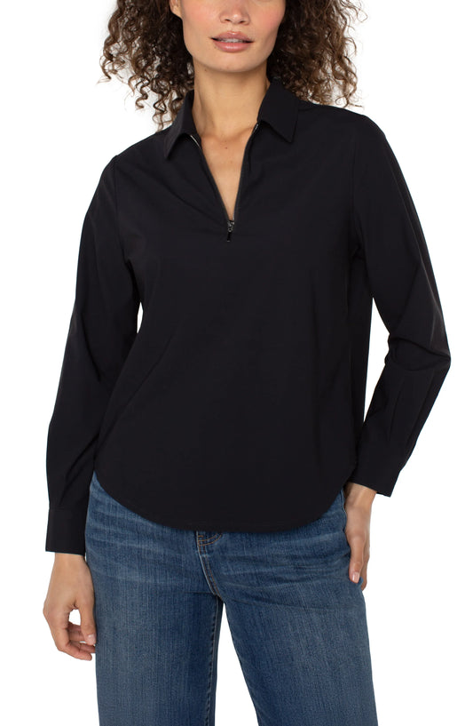 Liverpool - Long Sleeve Collared Zip Front Knit Shirt