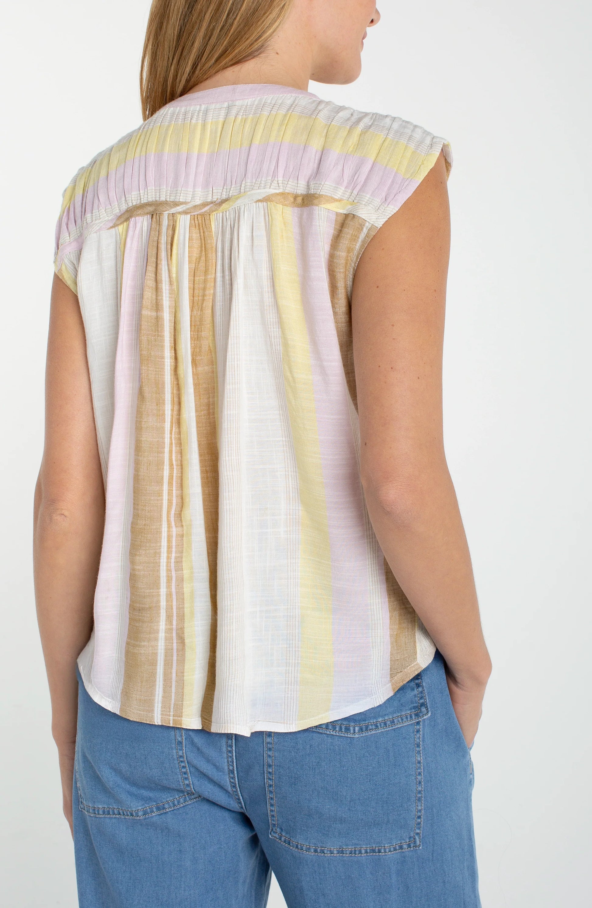 Liverpool - Dolman Button Front Woven Blouse (Neapolitan Stripe) - Gayle's Fashions