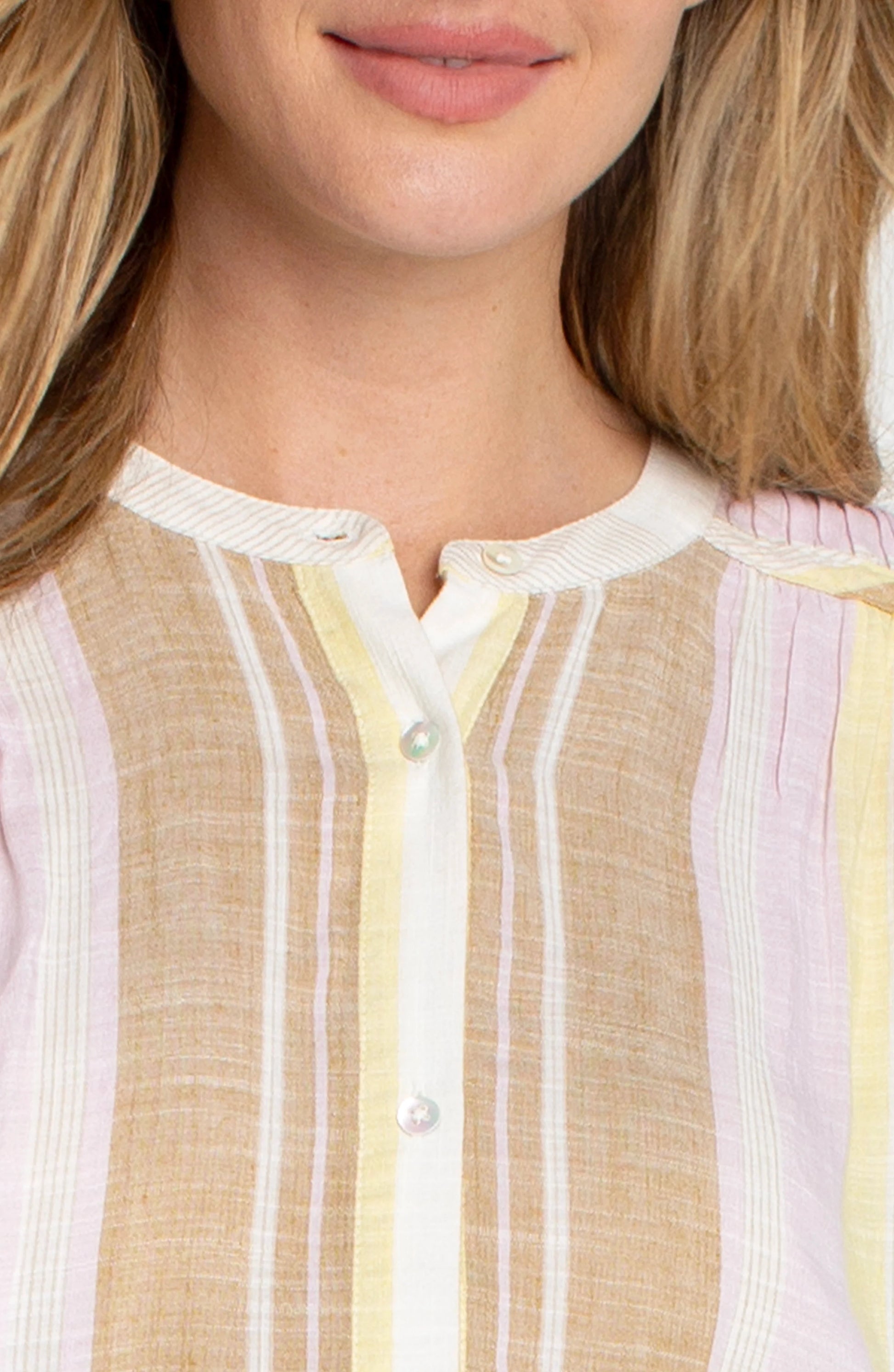 Liverpool - Dolman Button Front Woven Blouse (Neapolitan Stripe) - Gayle's Fashions