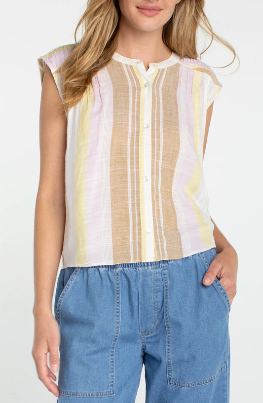 Liverpool - Dolman Button Front Woven Blouse (Neapolitan Stripe) - Gayle's Fashions