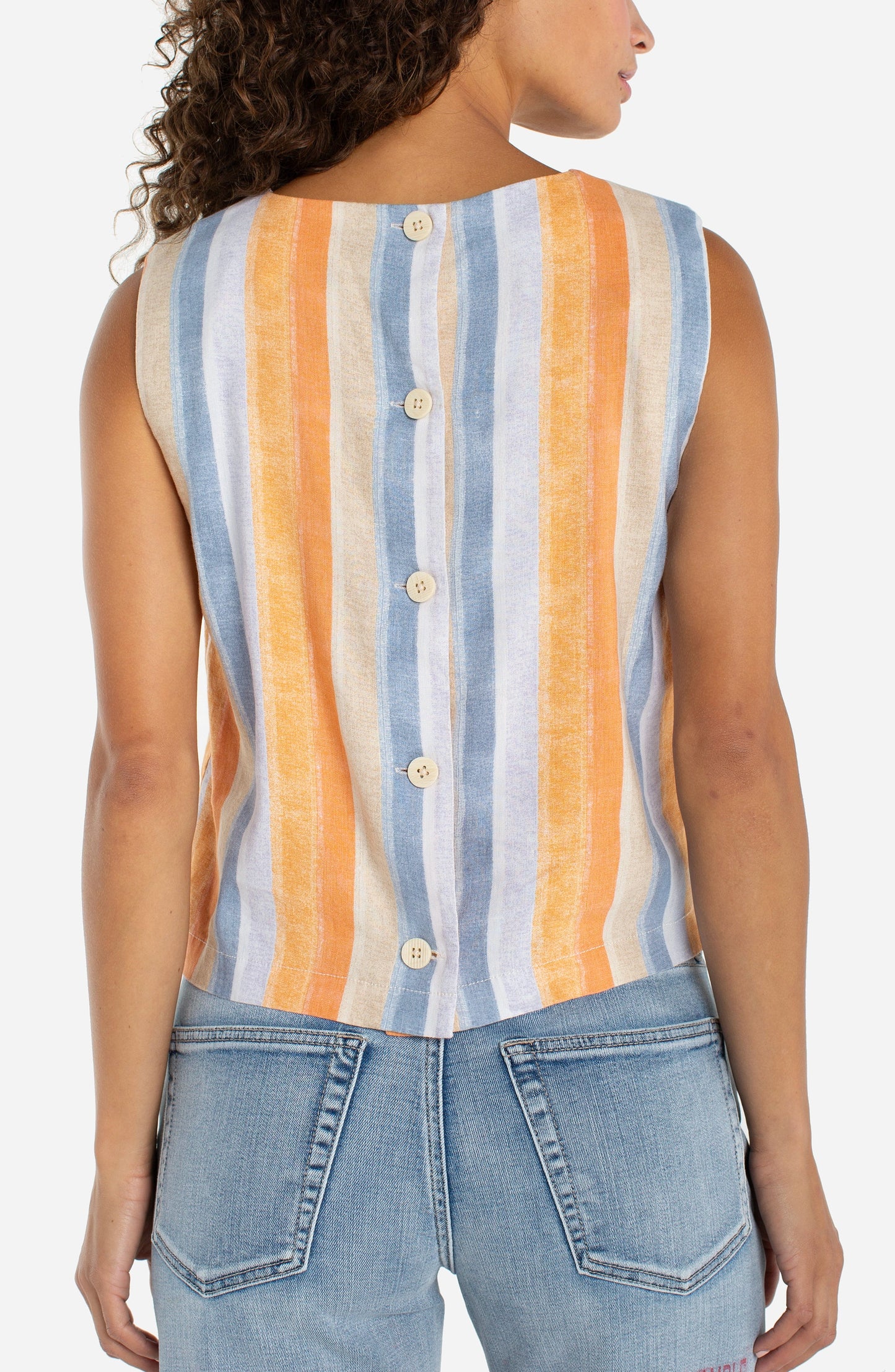 Liverpool - Sleeveless Shell Top W/ Button Back (Multi Stripe Print) - Gayle's Fashions
