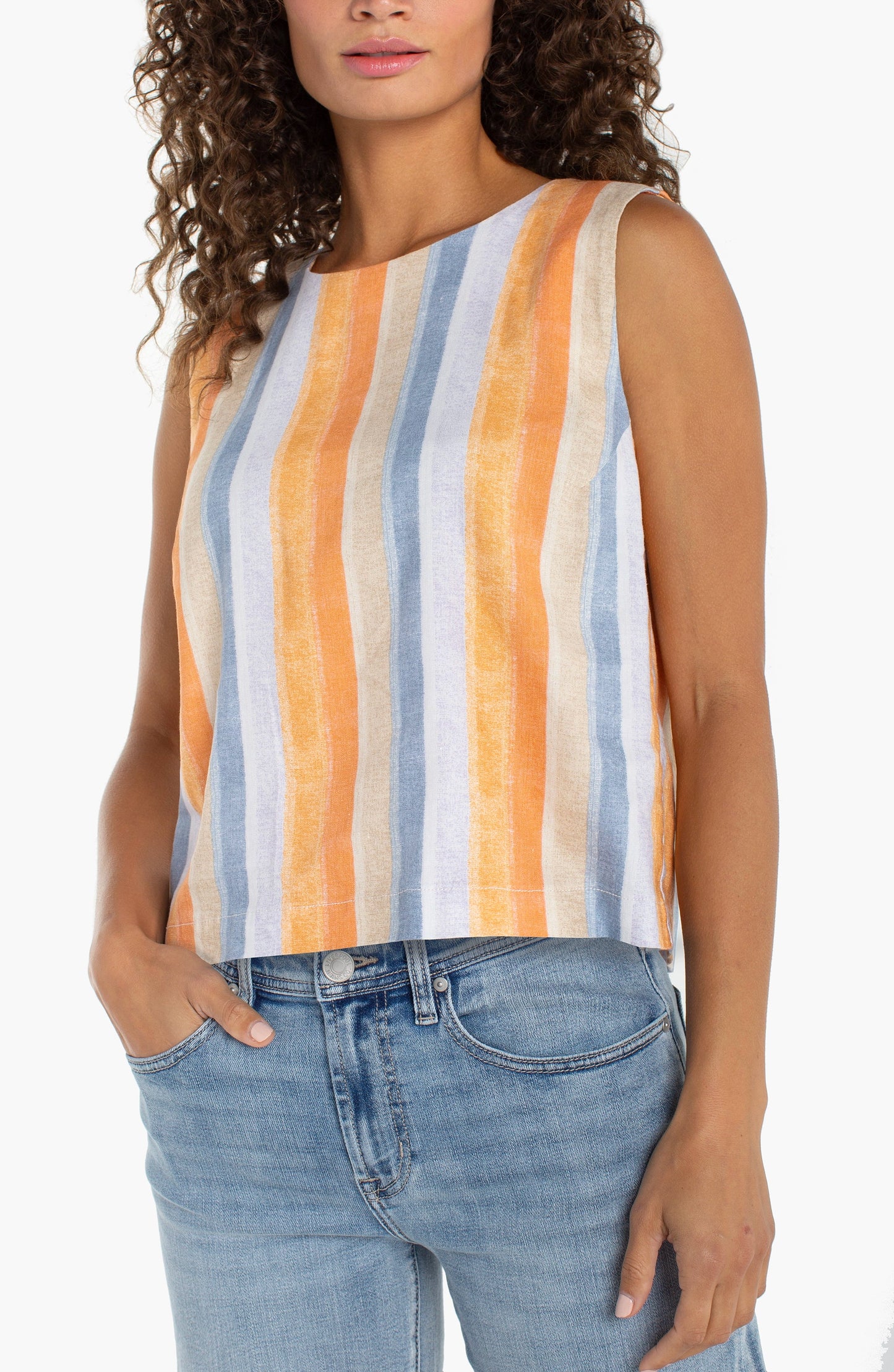 Liverpool - Sleeveless Shell Top W/ Button Back (Multi Stripe Print) - Gayle's Fashions
