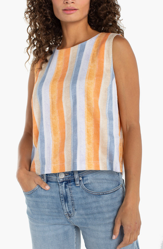 Liverpool - Sleeveless Shell Top W/ Button Back (Multi Stripe Print) - Gayle's Fashions