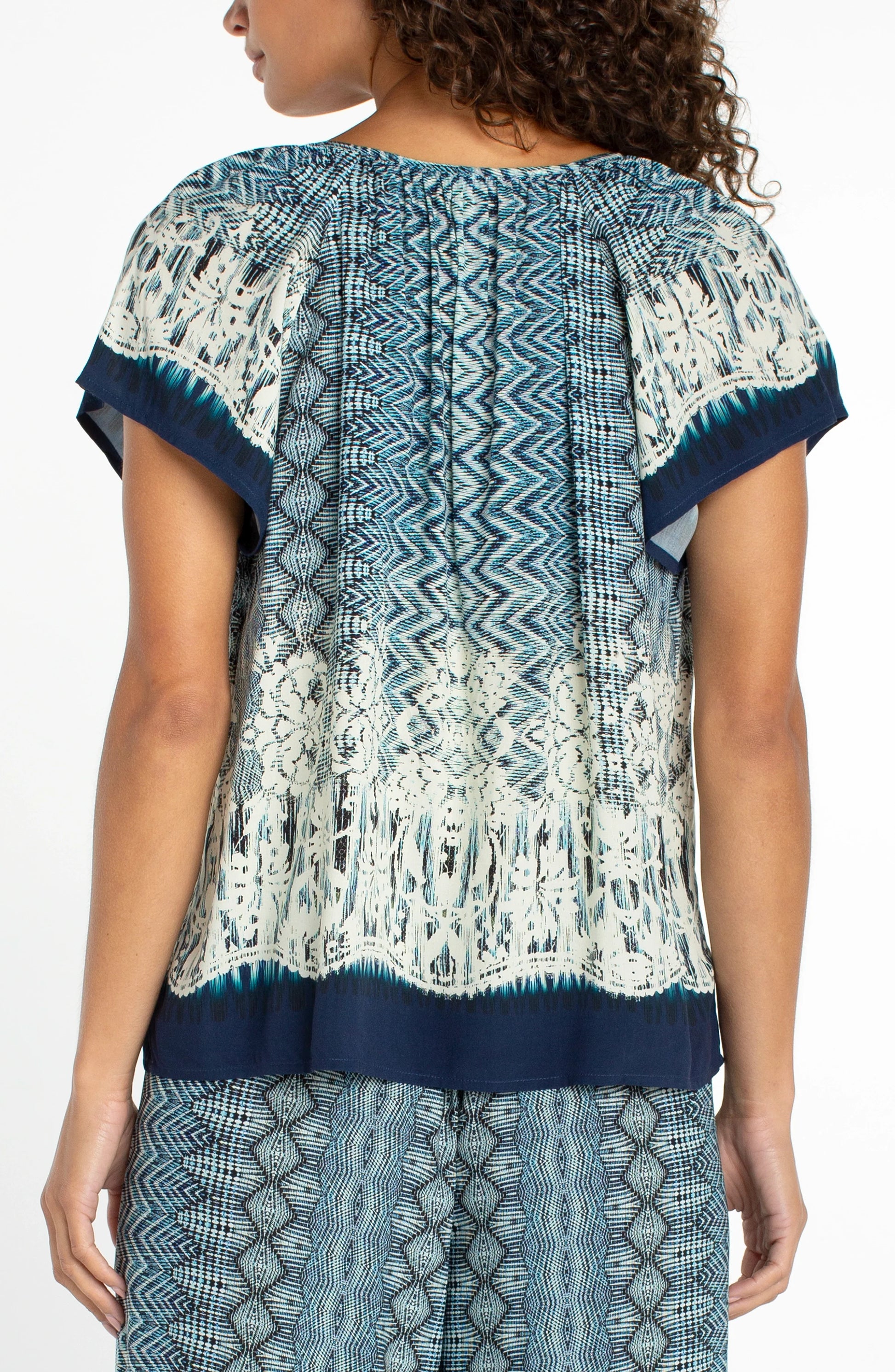 Liverpool - Woven Top With Front Tie (Nomad Ikat Print) - Gayle's Fashions