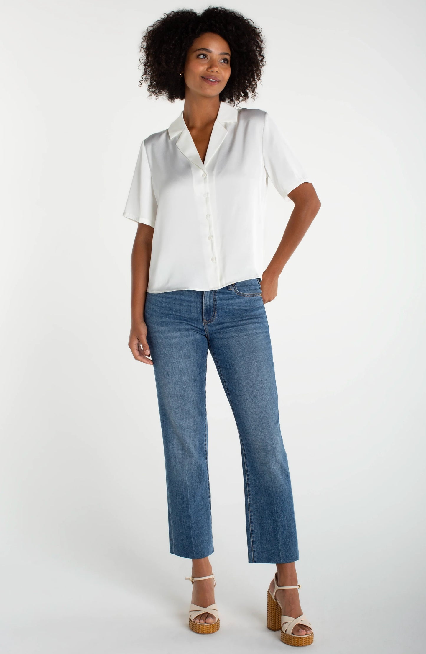Liverpool - Short Sleeve Camp Collar Blouse (Whipped Cream)