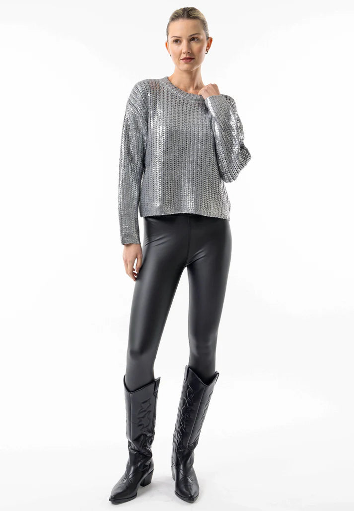 Angeleye - Metallic Silver Cable Knit Pullover