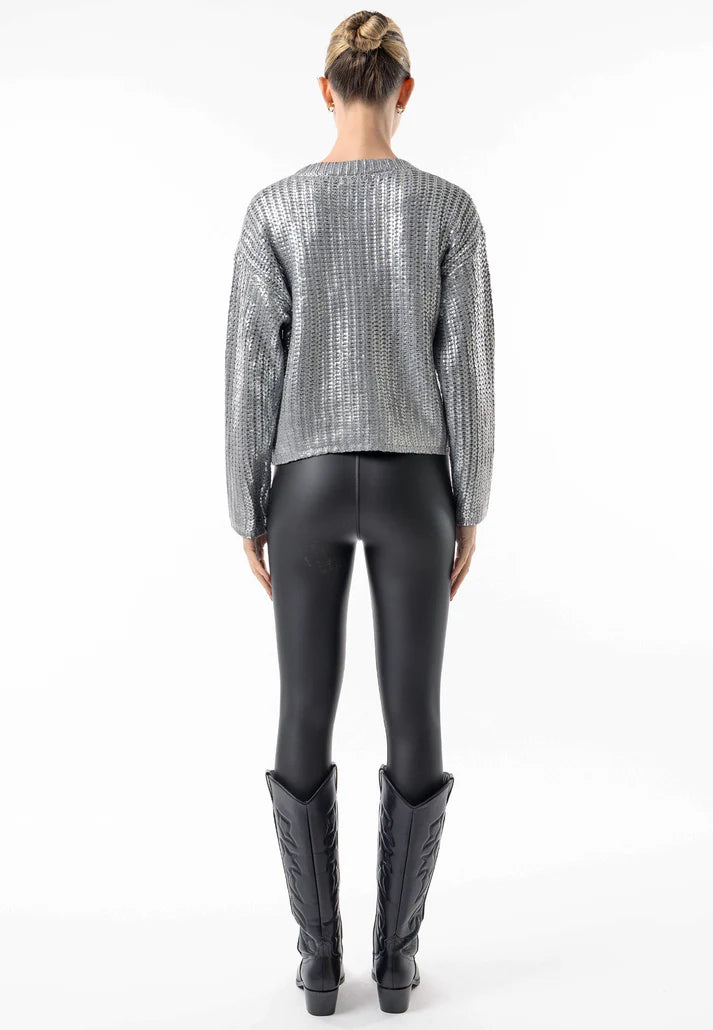 Angeleye - Metallic Silver Cable Knit Pullover