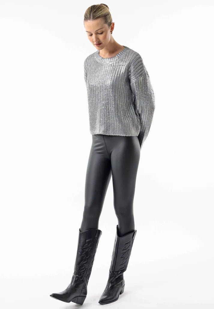 Angeleye - Metallic Silver Cable Knit Pullover