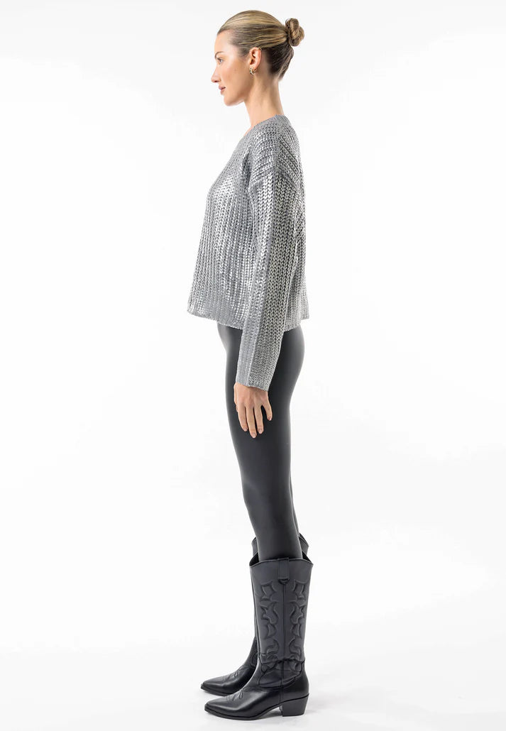 Angeleye - Metallic Silver Cable Knit Pullover