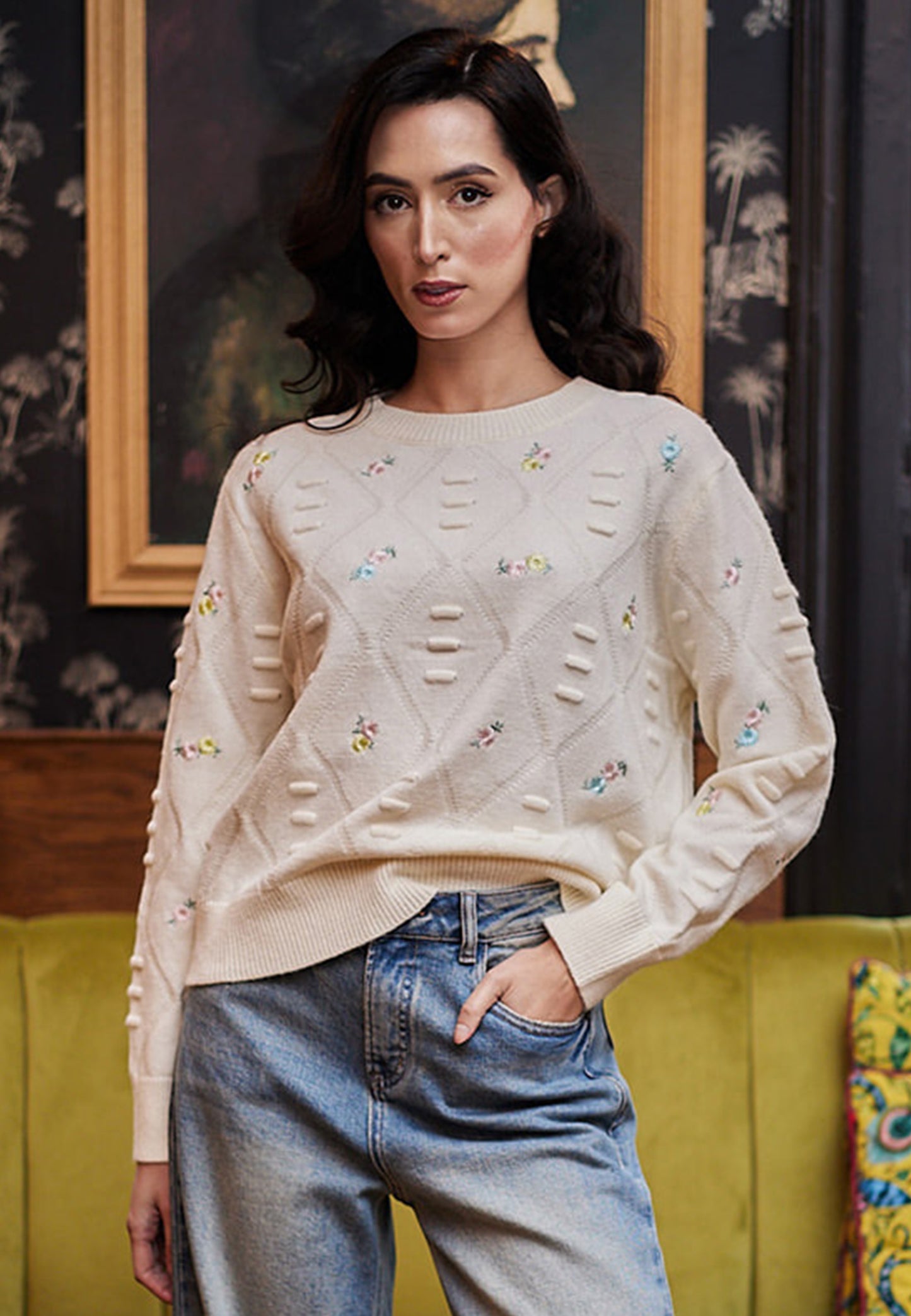 Angeleye – Watford Embroidered Sweater, White