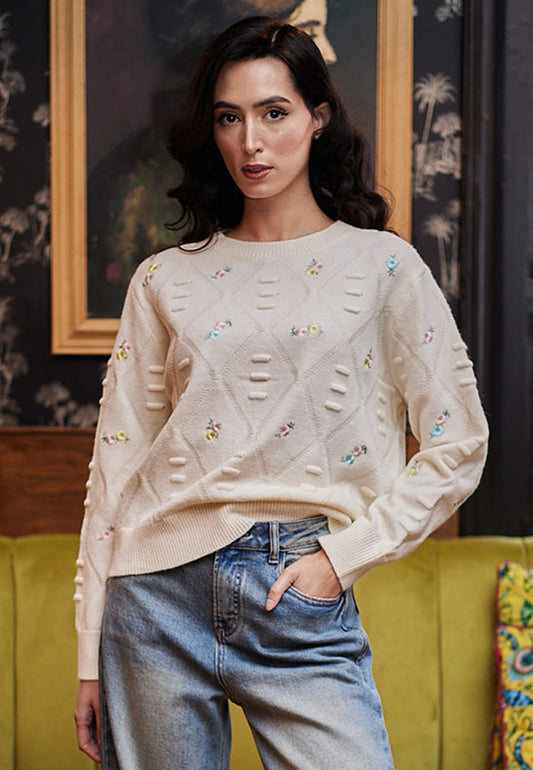 Angeleye – Watford Embroidered Sweater, White