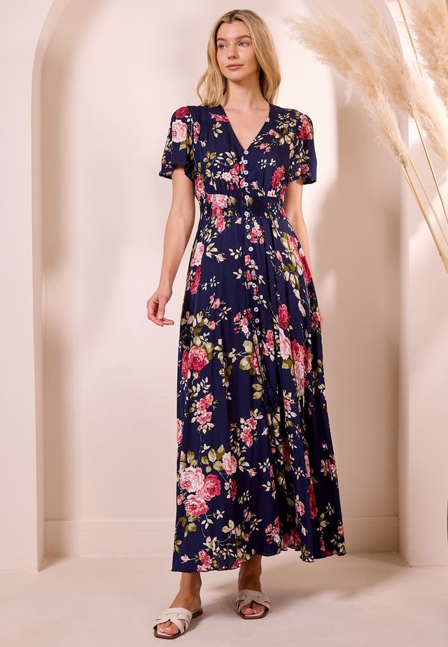 Angeleye – Chania Short Sleeve Maxi Dress (Navy) - Gayle's Fashions