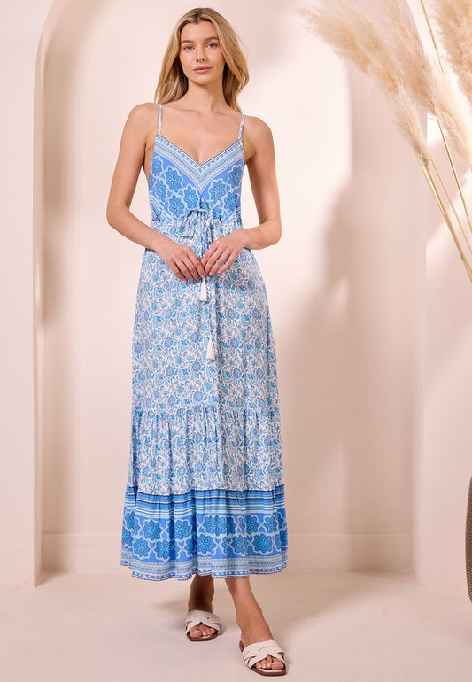 Angeleye – Sousse Spaghetti Strap Maxi Dress (Blue Print) - Gayle's Fashions