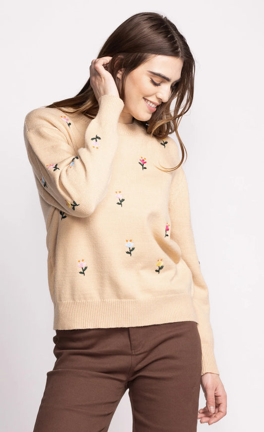 Pink Martini - Eva Sweater in Beige Floral