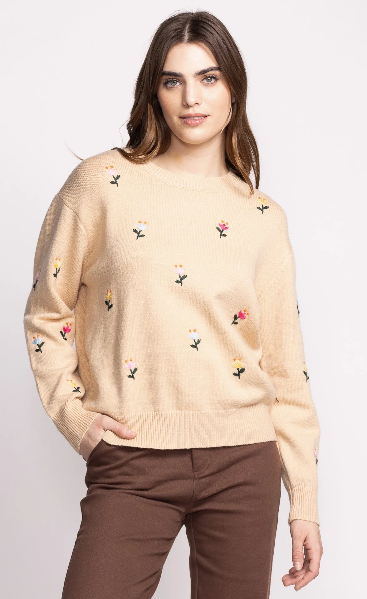 Pink Martini - Eva Sweater in Beige Floral