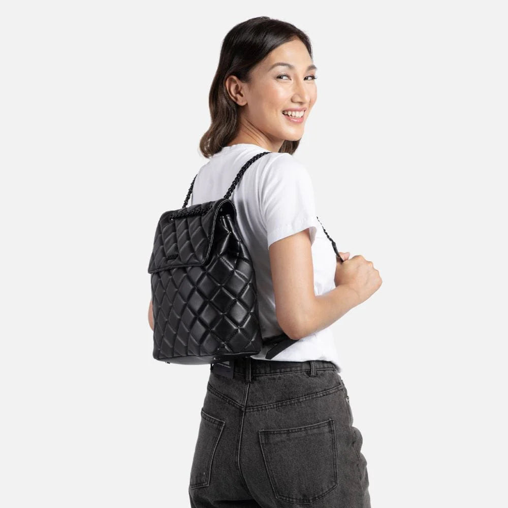 Lambert -  The Sadie 2-In-1 Black Quilted Vegan Leather Backpack