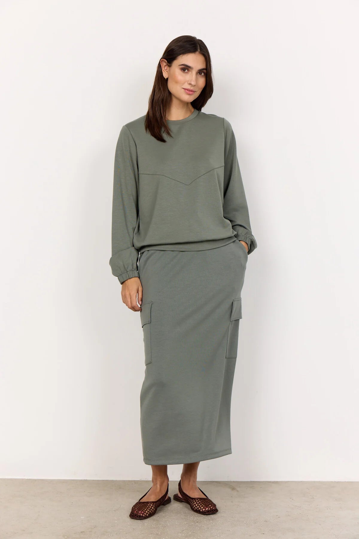 Soya Concept - Banu 220 Sweatshirt with Elastic Waist in Misty Green