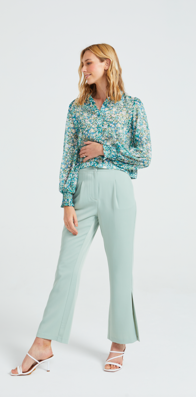 Angeleye - Collared Cropped & Sheer Blouse
