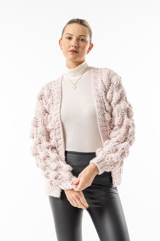 Angeleye - Chunky Bobble Knit Cardigan in Soft Lilac