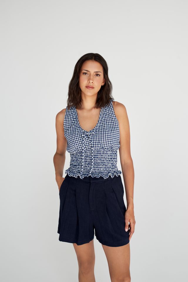 Daily Story – Alix Top (Blue & White Gingham) - Gayle's Fashions