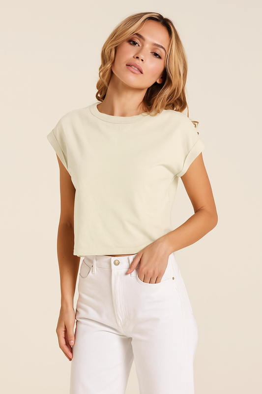 Bobi – Rolled Cuff Boxy Tee in Macadamia