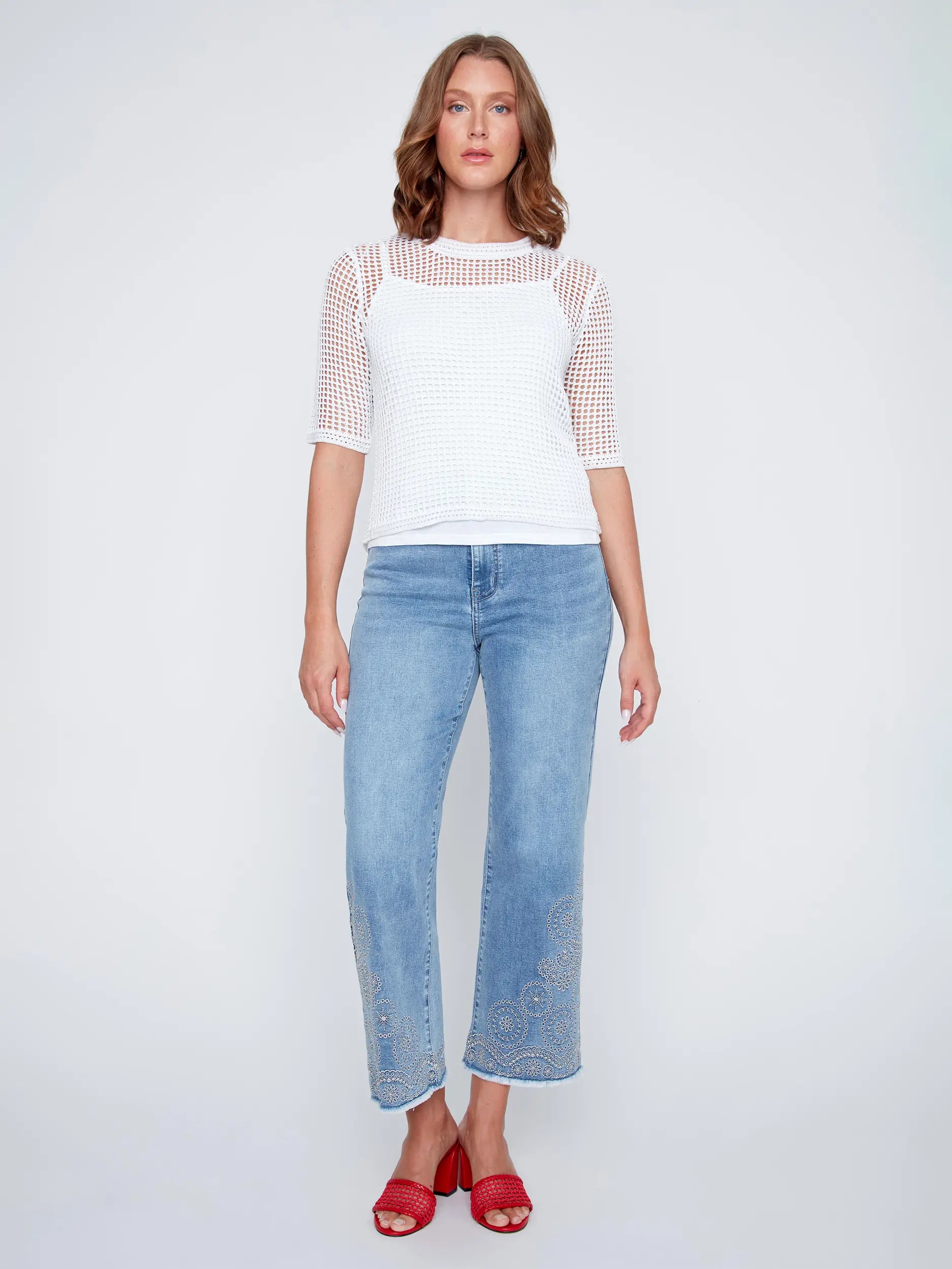 CYC – Half Sleeve Knit Top with Built-In Tank (White) - Gayle's Fashions