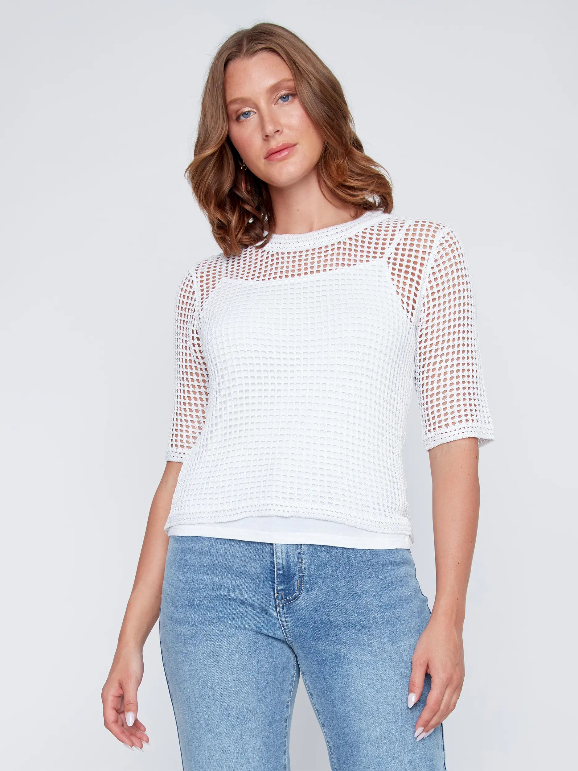 CYC – Half Sleeve Knit Top with Built-In Tank (White) - Gayle's Fashions