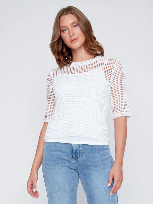 CYC – Half Sleeve Knit Top with Built-In Tank (White) - Gayle's Fashions