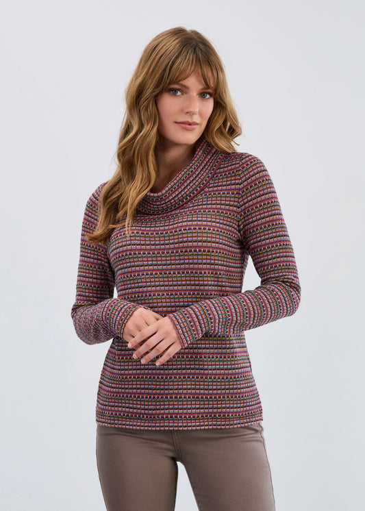FDJ - Long Sleeve Cowl-Neck Top, Dover Stripe
