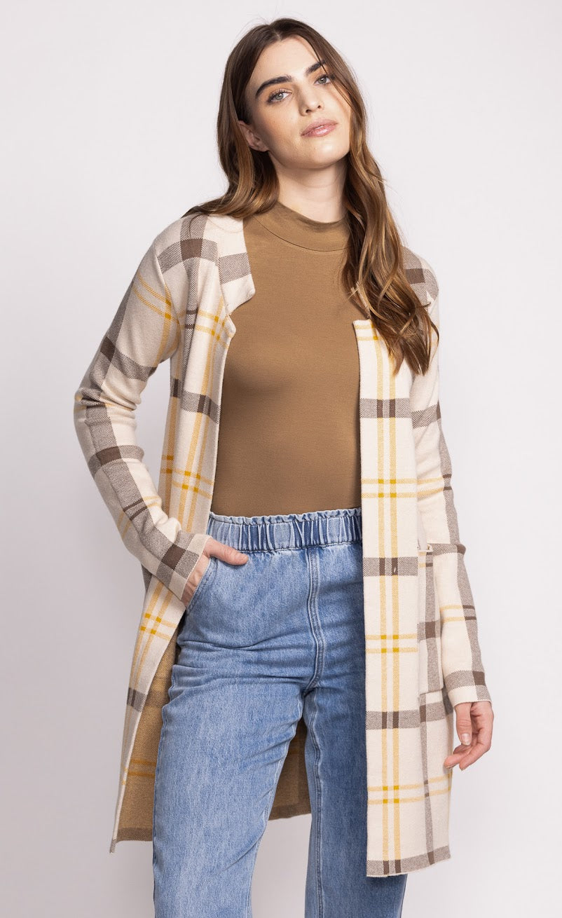 Pink Martini - Harmon Cardi in Yellow/Brown Plaid