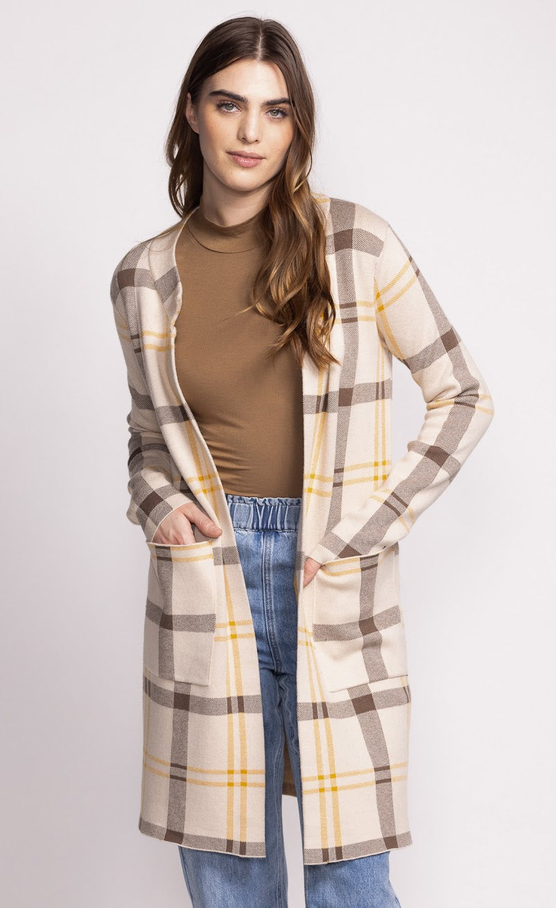 Pink Martini - Harmon Cardi in Yellow/Brown Plaid