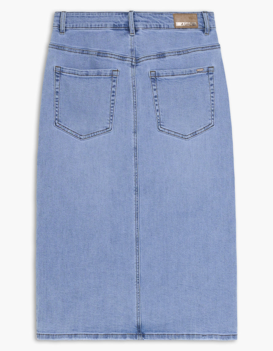 Lois – Leila Long Denim Skirt (Bleach Blue) - Gayle's Fashions