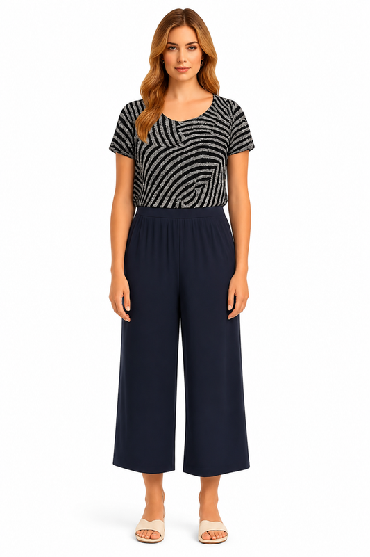 Orly – Pleated Leg Pant (Navy) - Gayle's Fashions