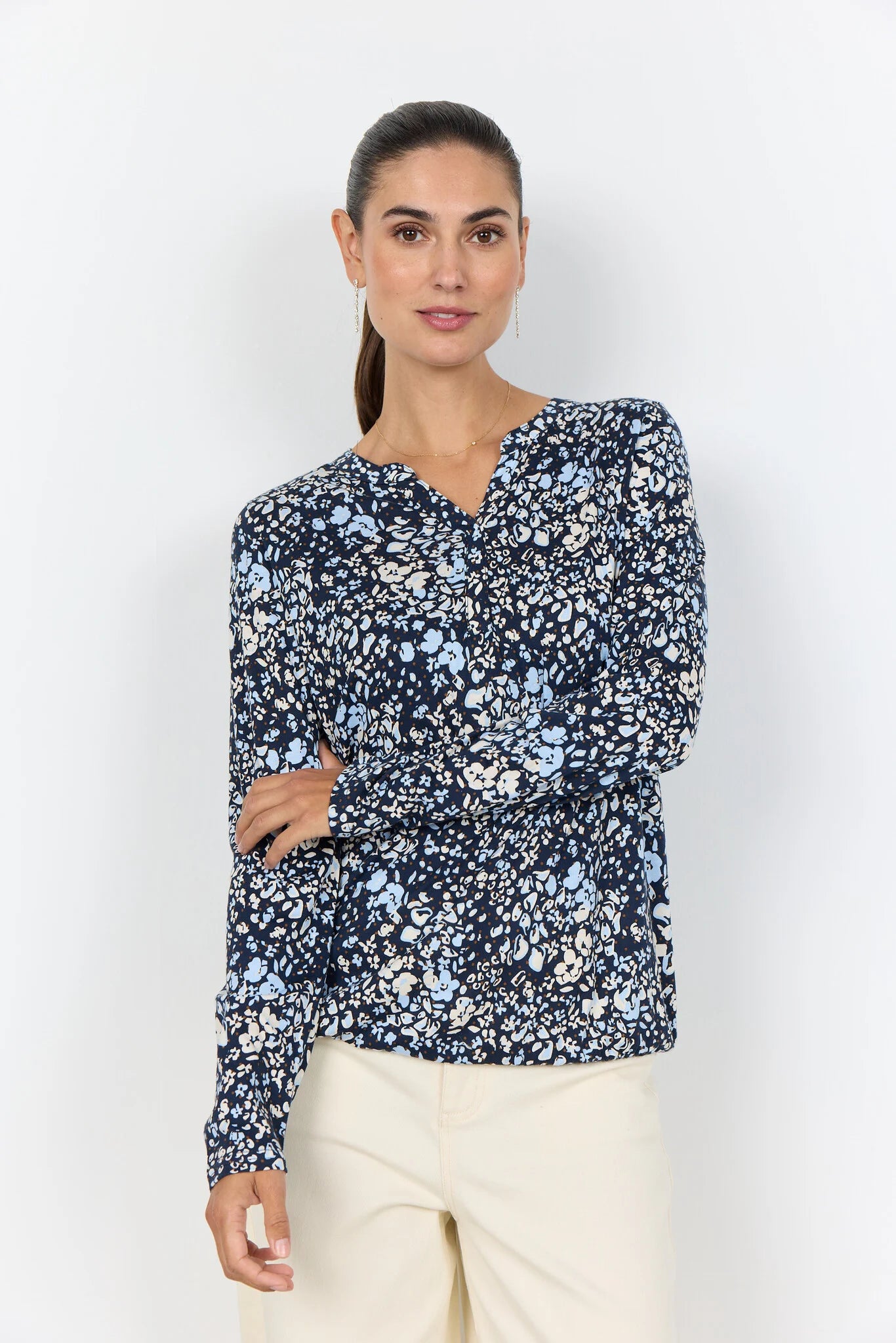 Soya Concept - FELICITY AOP 532 Blouse (Navy Combi) - Gayle's Fashions