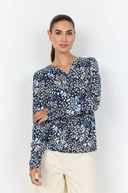 Soya Concept - FELICITY AOP 532 Blouse (Navy Combi) - Gayle's Fashions
